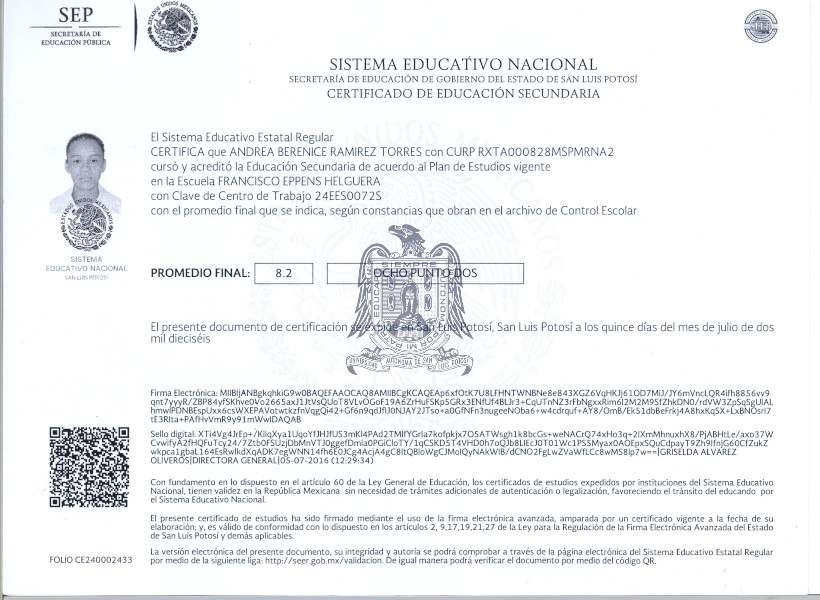 Certificado De Secundaria 0359